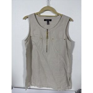 Ellen Tracy 100% Linen Women's Sleeveless 1/4 Zip Top‎ Size Med V1
